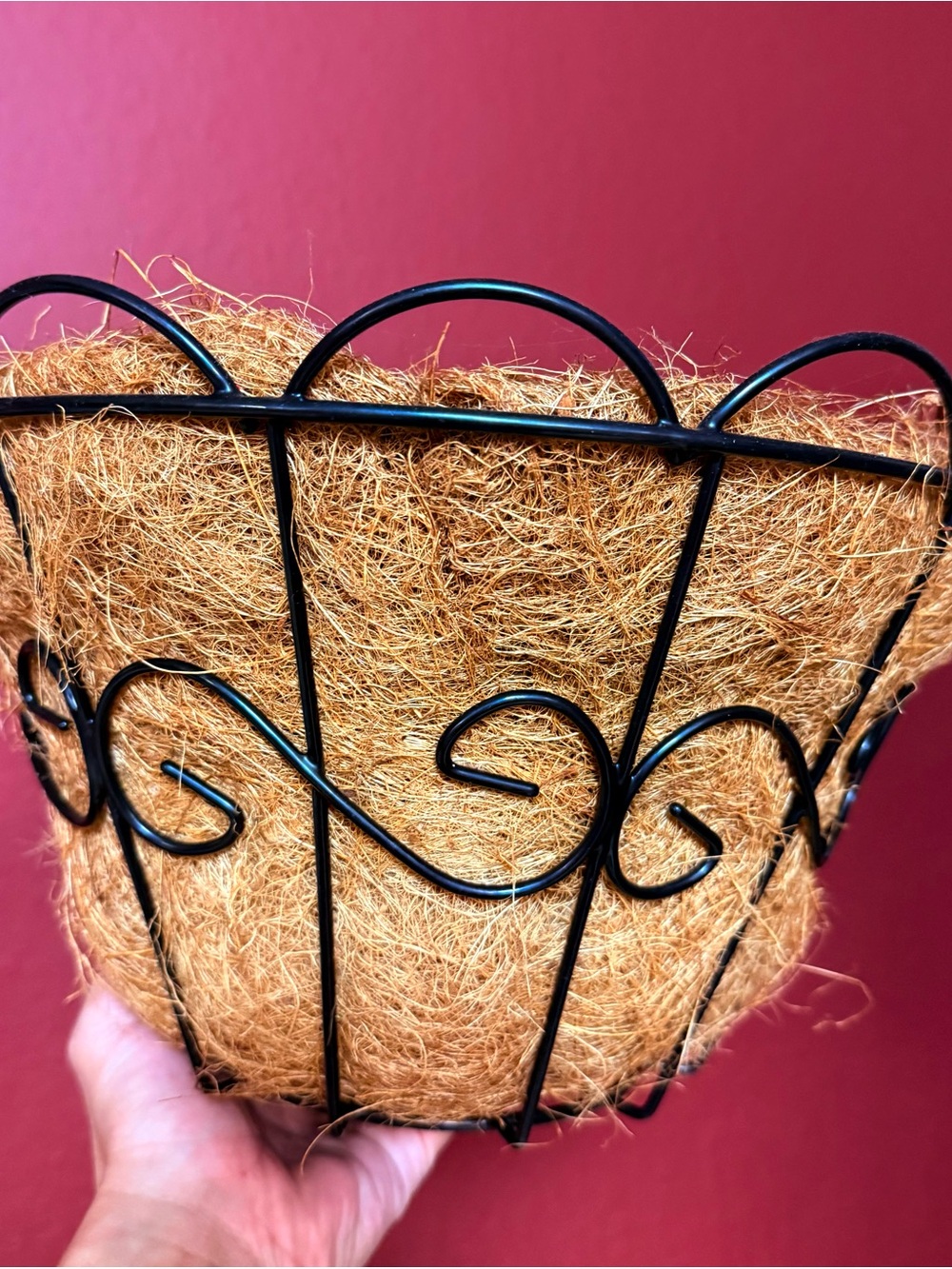Black Metal Hanging Planter with Natural Coco Liner - Home Accents